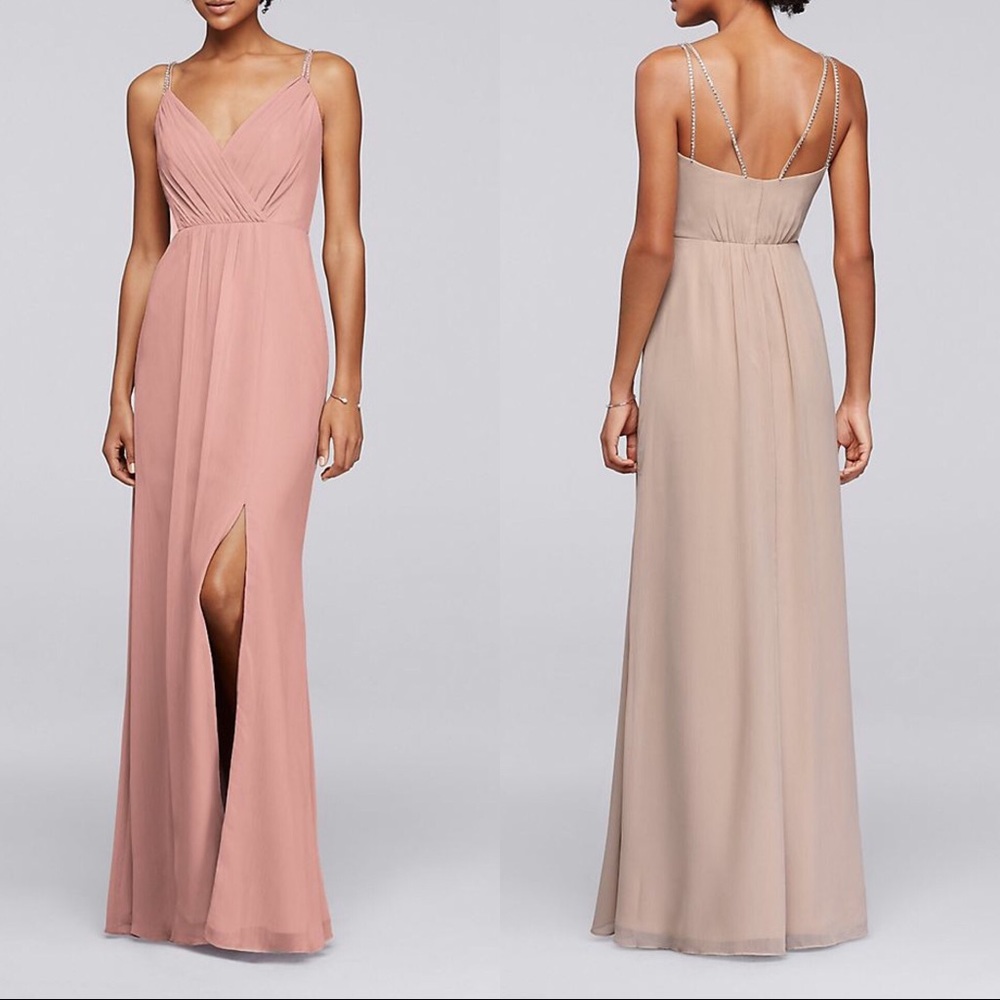David’s Bridal Pink Bridesmaid Dress Beaded Straps